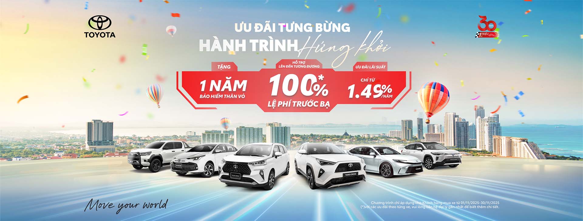 Toyota Bắc Giang ưu đãi tháng 11/2025: Hỗ trợ 100% lệ phí trước bạ, tặng bảo hiểm thân vỏ, ưu đãi lãi suất từ 1,49%. Áp dụng đến 30/11/2025!