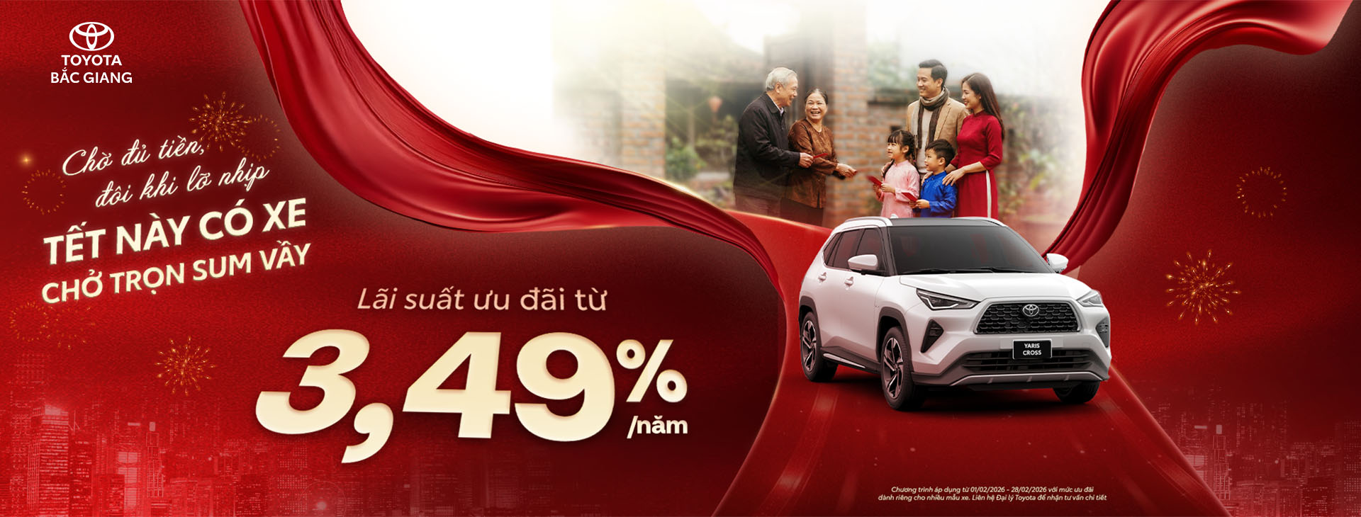 Bạn đang tìm chiếc xe Toyota phù hợp với tài chính của mình? Tháng 2 này, Toyota Bắc Giang mang đến cơ hội đặc biệt với lãi suất hấp dẫn. Sở hữu xe Toyota yêu thích nay trở nên dễ dàng hơn bao giờ hết – nhẹ gánh tài chính, vững tay lái tương lai.