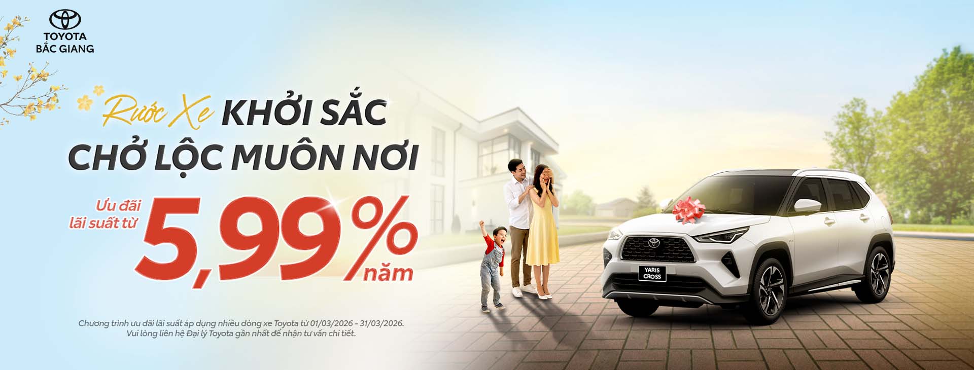 Bạn đang tìm chiếc xe Toyota phù hợp với tài chính của mình? Tháng 3 này, Toyota Bắc Giang mang đến cơ hội đặc biệt với lãi suất hấp dẫn. Sở hữu xe Toyota yêu thích nay trở nên dễ dàng hơn bao giờ hết – nhẹ gánh tài chính, vững tay lái tương lai.