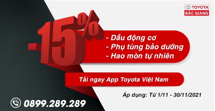 Ưu đãi dịch vụ bảo dưỡng tháng 11 tại Toyota Bắc Giang