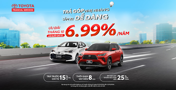 Ưu Đãi Lãi Suất Chỉ Từ 6,99% Cho Tất Cả Các Dòng Xe Toyota