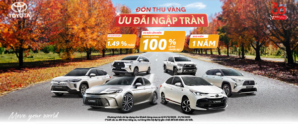 ƯU ĐÃI ĐẾN 100% LỆ PHÍ TRƯỚC BẠ KHI MUA XE TOYOTA TRONG THÁNG 10/2025